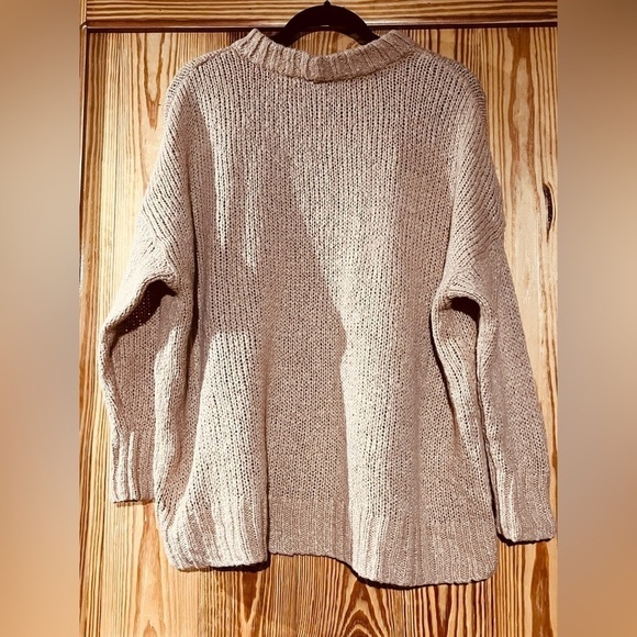 Aerie Wool Blend Oversized Sweater Pink Tan Crewneck Cozy Knit Relaxed Fit - Picture 6 of 10